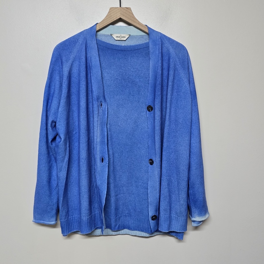 Gran Sasso Italy 100%‎ Cashmere Twinset Cardigan & Sweater Blue Women's Size 46